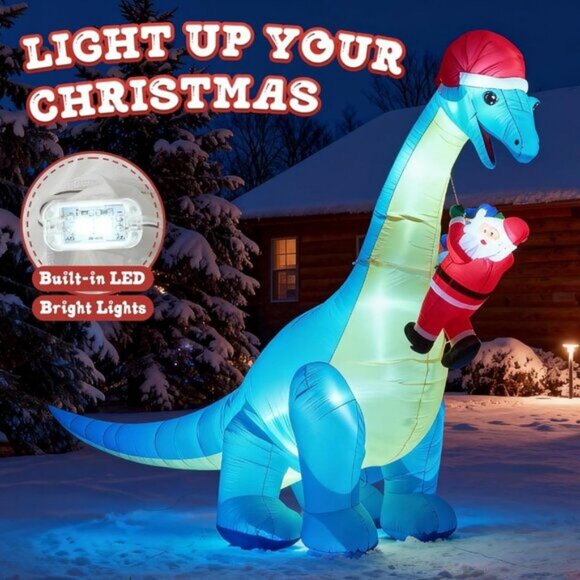 ⚡10FT Giant Christmas Inflatables Dinosaur with Santa Claus Outdoor Decorations - Picture 4 of 7